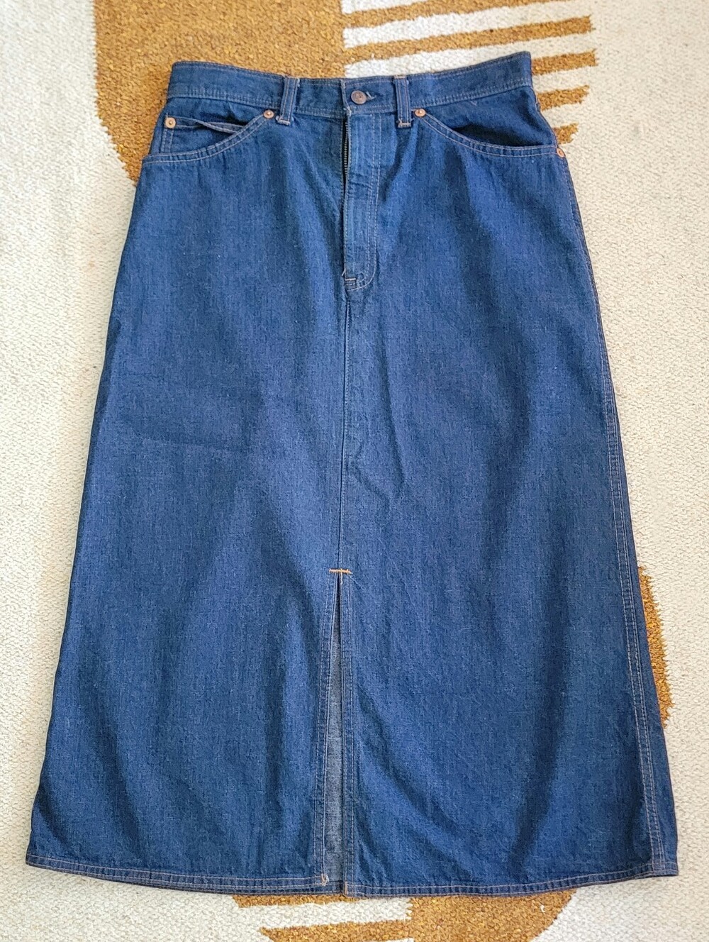 Vintage Levi's Dark Blue Denim Midi Skirt with Front Slit